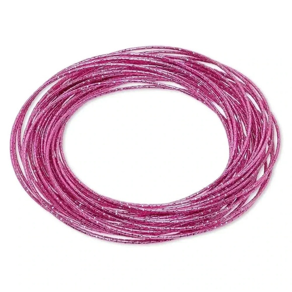 Multi Strand Dark Pink Textured Enameled Steel Interlocking Bangle Bracelet - Picture 1 of 1